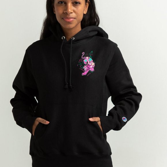 Champion Lunar New Year Collection Black Hoodie Neon Tiger Graphic Size M NWT - Picture 3 of 16